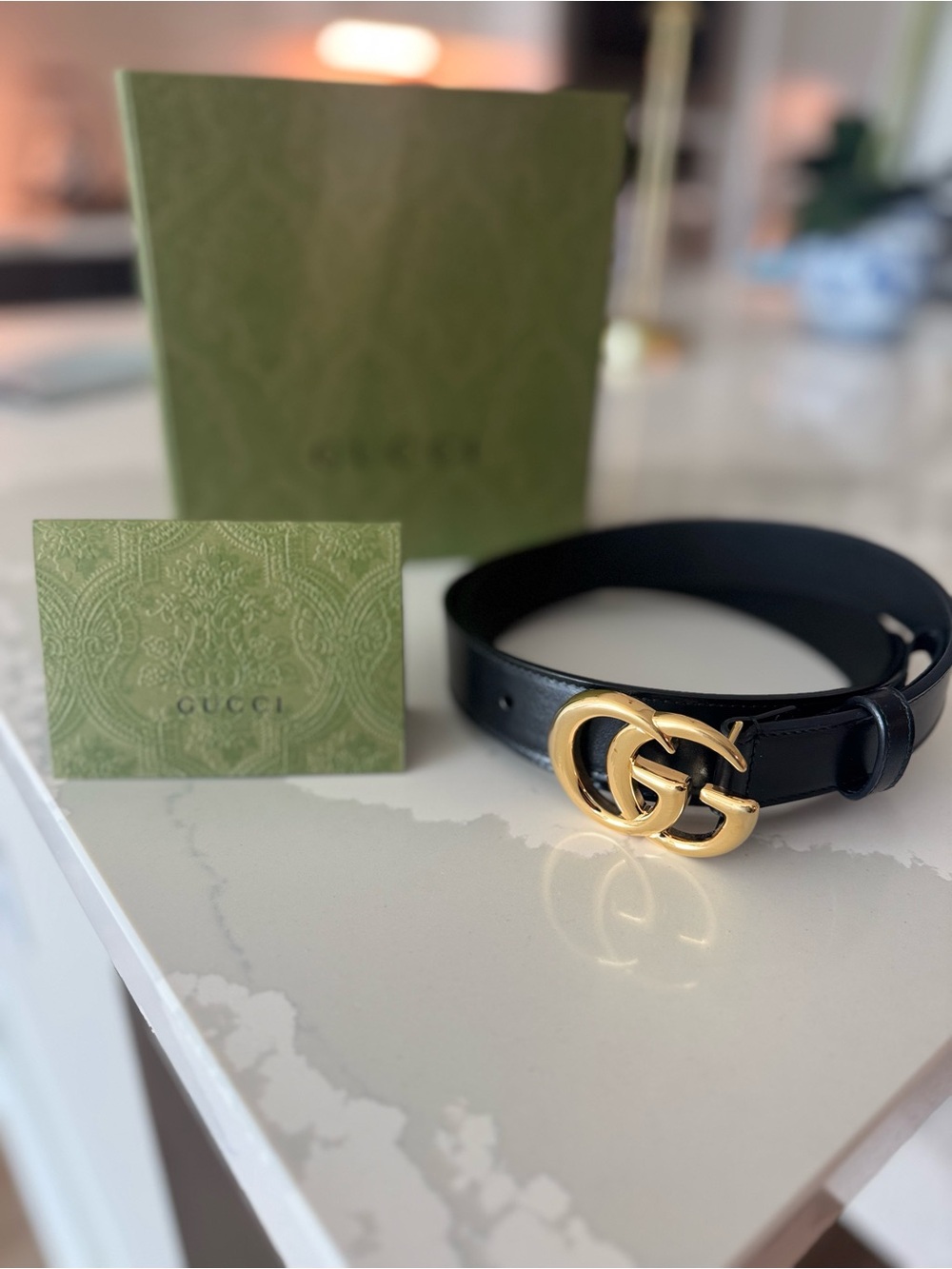 Gucci GG Marmont wide belt with shiny buckle (Size 95 mm)